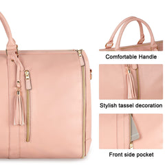 Chic folding suit carrier features, with comfortable handle, stylish tassel decoration and a front side pocket